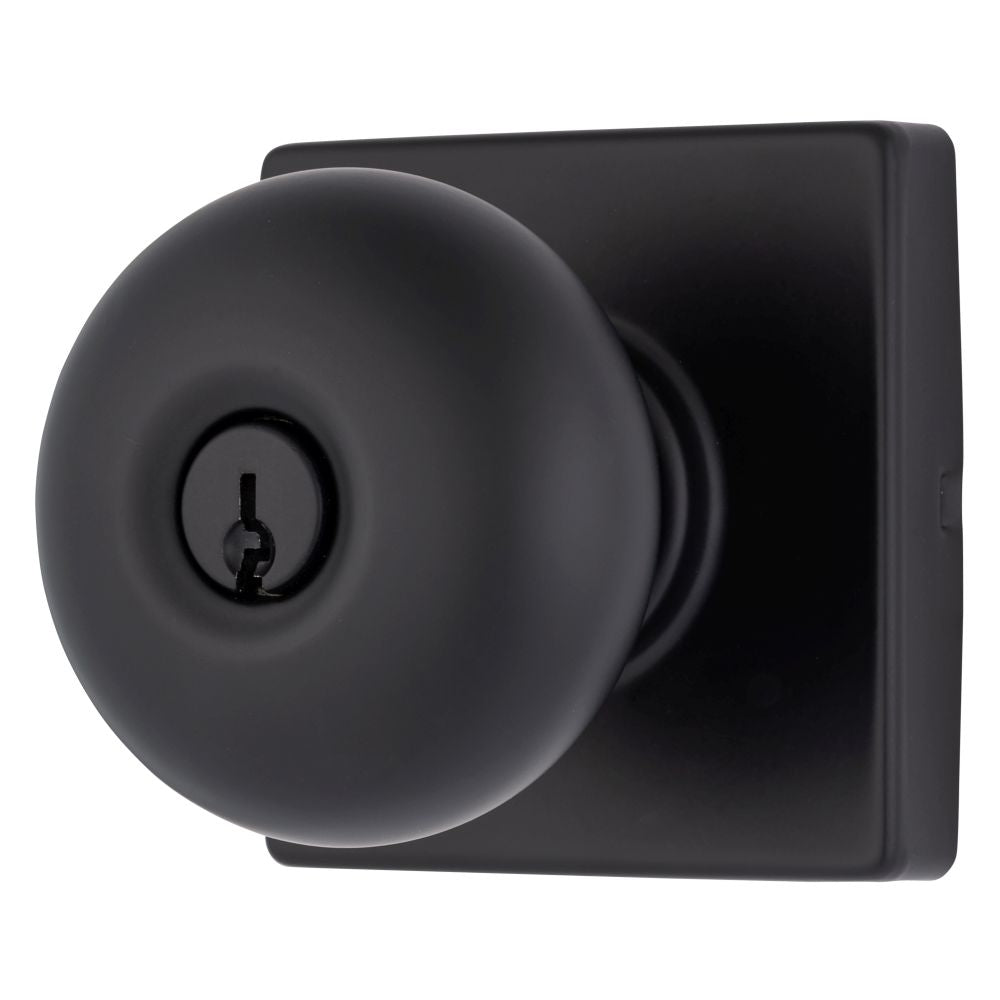 Brinks E2416122 Mendocino Series Keyed Entry Contemporary Ball Knob and Square Rose with 4 Way Adjustable Latch and Round Corner Full Lip Strike Matte Black Finish Sparrow Supply