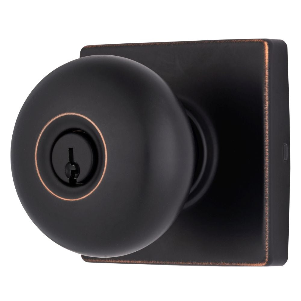 Brinks E2416150 Mendocino Series Keyed Entry Contemporary Ball Knob and Square Rose with 4 Way Adjustable Latch and Round Corner Full Lip Strike Tuscan Bronze Finish Sparrow Supply