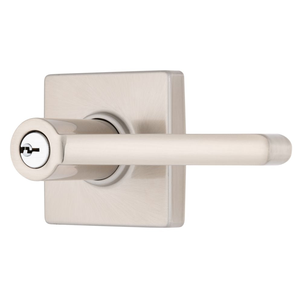 Brinks E2417119 Mendocino Series Keyed Entry Contemporary Lever and Square Rose with 4 Way Adjustable Latch and Round Corner Full Lip Strike Satin Nickel Finish Sparrow Supply