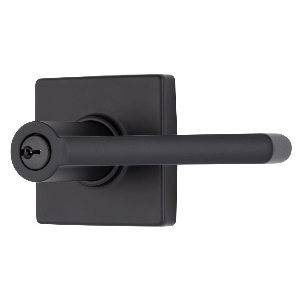 Brinks E2417122 Mendocino Series Keyed Entry Contemporary Lever and Square Rose with 4 Way Adjustable Latch and Round Corner Full Lip Strike Matte Black Finish Sparrow Supply