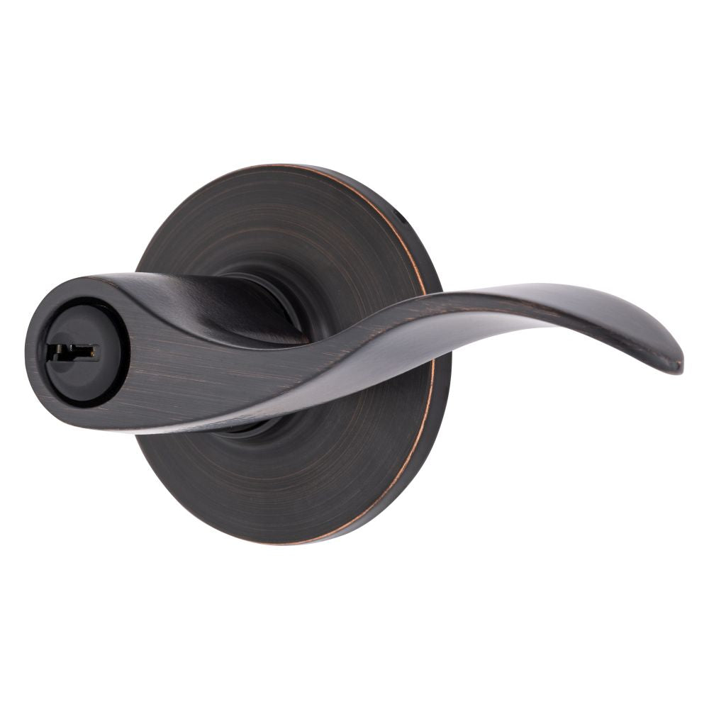 Brinks E2418150 Raleigh Series Keyed Entry Transitional Wave Lever and Round Rose with 4 Way Adjustable Latch and Round Corner Full Lip Strike Tuscan Bronze Finish Sparrow Supply