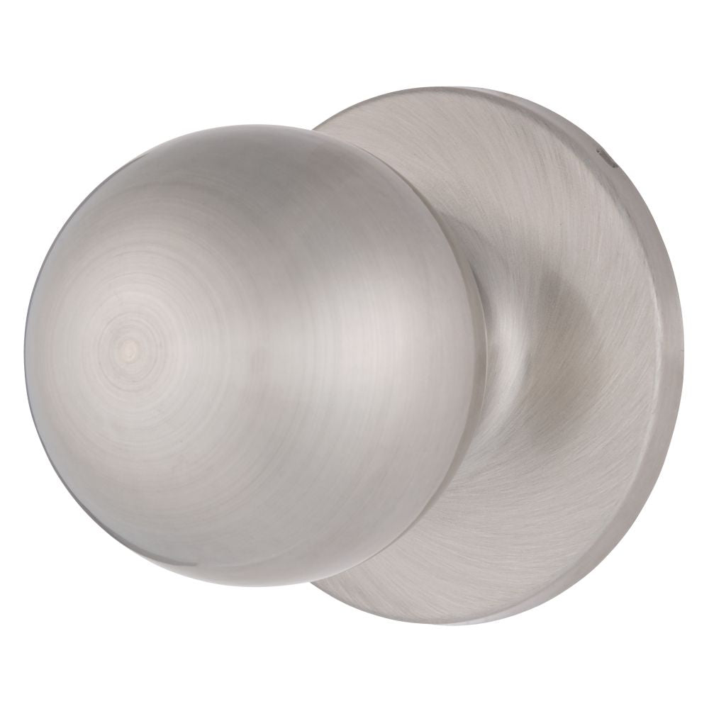 Brinks E2425119 Raleigh Series Passage Transitional Ball Knob and Round Rose with 4 Way Adjustable Latch and Round Corner Full Lip Strike Satin Nickel Finish Sparrow Supply
