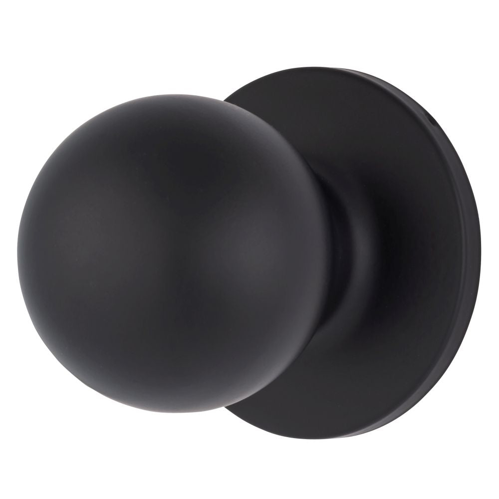 Brinks E2425122 Raleigh Series Passage Transitional Ball Knob and Round Rose with 4 Way Adjustable Latch and Round Corner Full Lip Strike Matte Black Finish Sparrow Supply
