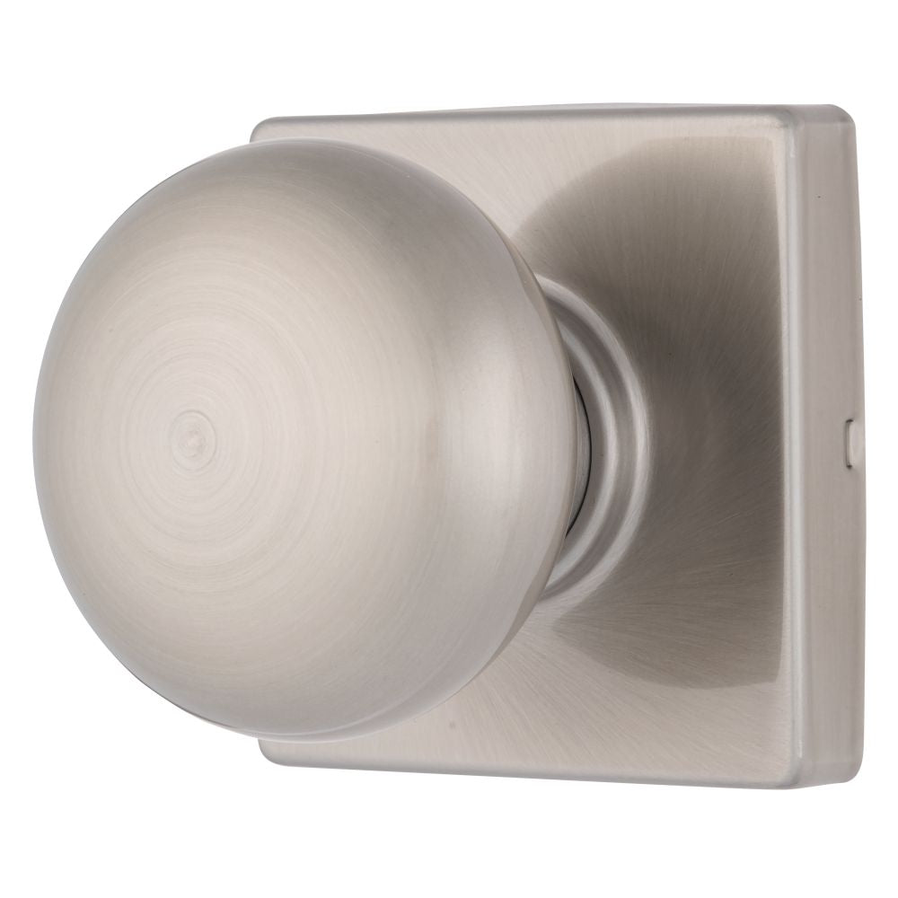 Brinks E2426119 Mendocino Series Passage Contemporary Ball Knob and Square Rose with 4 Way Adjustable Latch and Round Corner Full Lip Strike Satin Nickel Finish Sparrow Supply
