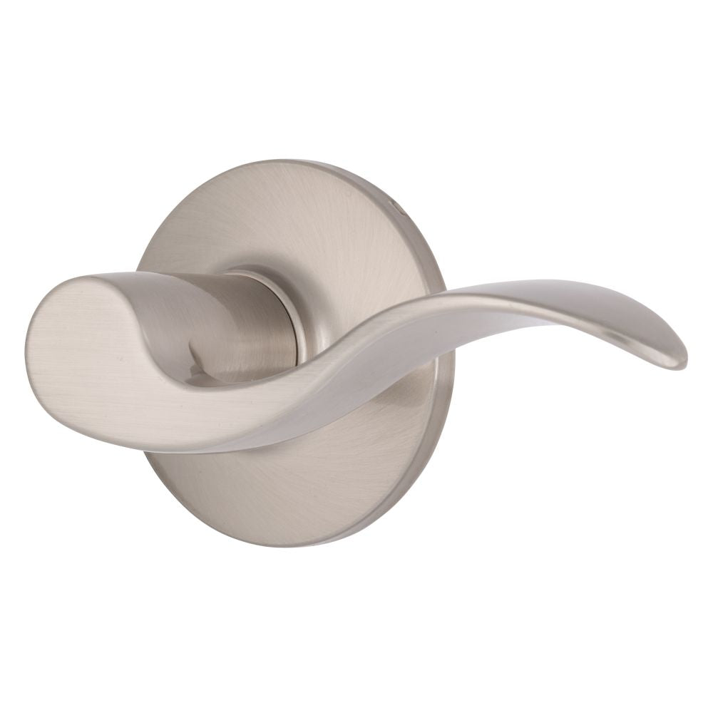 Brinks E2428119 Raleigh Series Passage Transitional Wave Lever and Round Rose with 4 Way Adjustable Latch and Round Corner Full Lip Strike Satin Nickel Finish Sparrow Supply