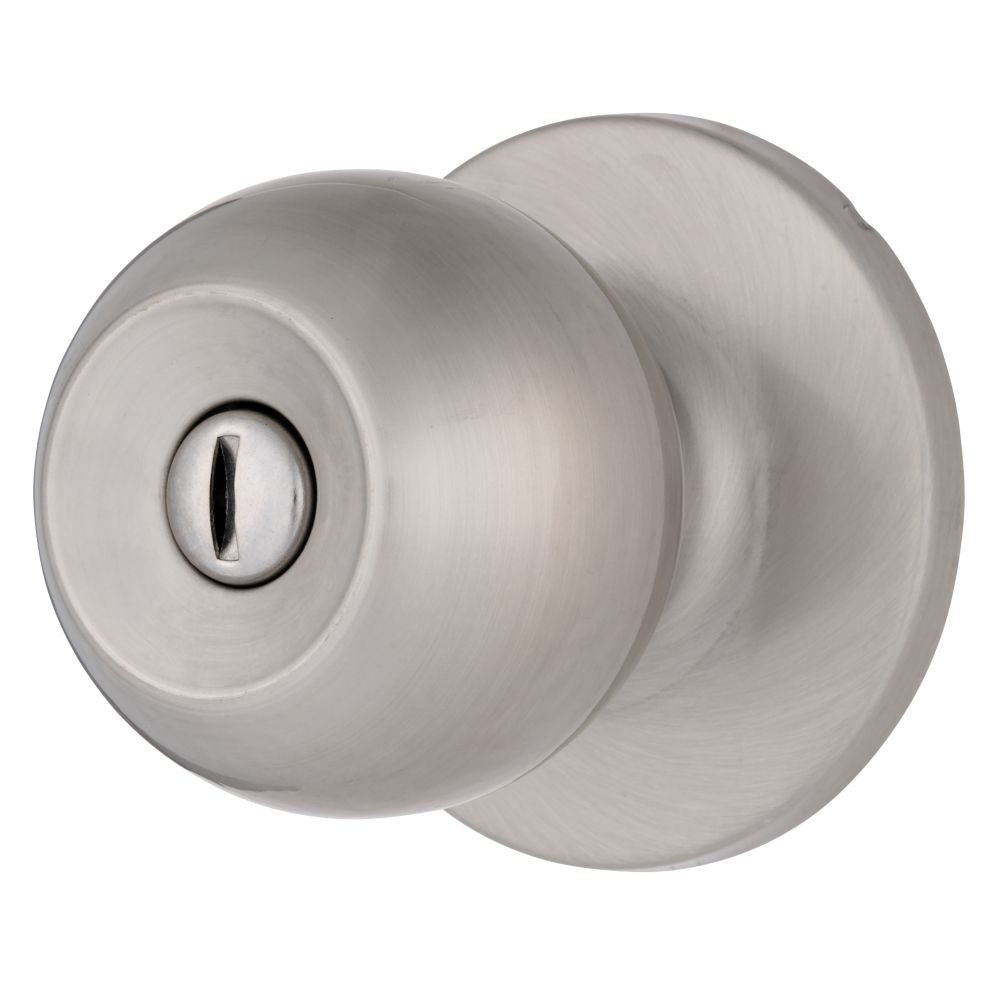 Brinks E2435119 Raleigh Series Privacy Transitional Ball Knob and Round Rose with 4 Way Adjustable Latch and Round Corner Full Lip Strike Satin Nickel Finish Sparrow Supply