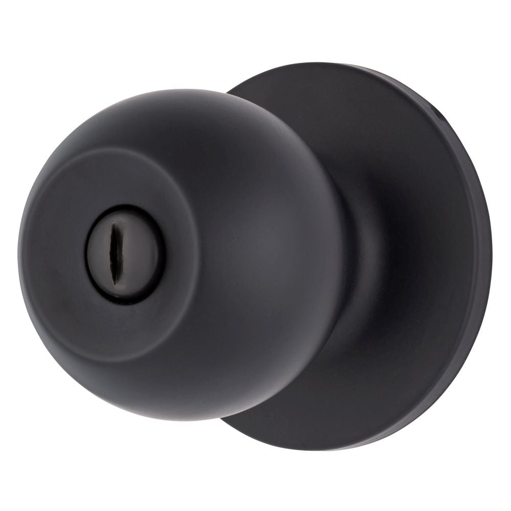 Brinks E2435122 Raleigh Series Privacy Transitional Ball Knob and Round Rose with 4 Way Adjustable Latch and Round Corner Full Lip Strike Matte Black Finish Sparrow Supply