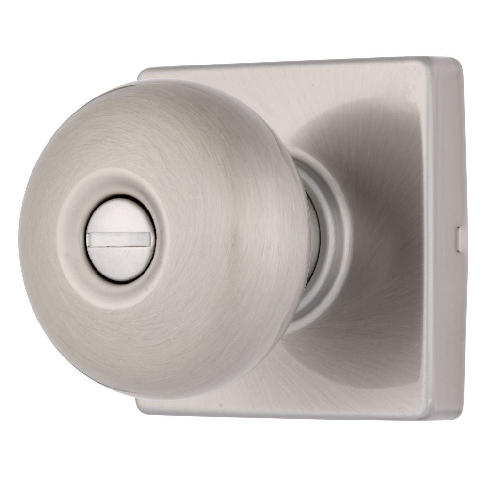 Brinks E2436119 Mendocino Series Privacy Contemporary Ball Knob and Square Rose with 4 Way Adjustable Latch and Round Corner Full Lip Strike Satin Nickel Finish Sparrow Supply