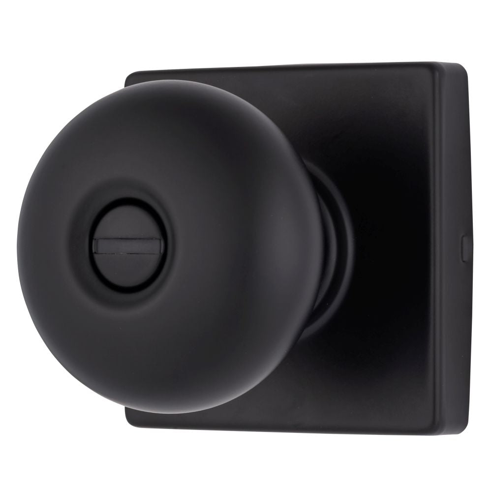 Brinks E2436122 Mendocino Series Privacy Contemporary Ball Knob and Square Rose with 4 Way Adjustable Latch and Round Corner Full Lip Strike Matte Black Finish Sparrow Supply