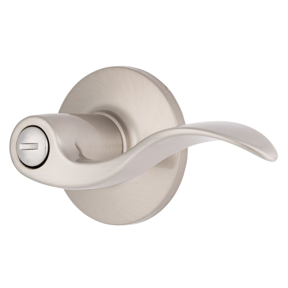 Brinks E2438119 Raleigh Series Privacy Transitional Wave Lever and Round Rose with 4 Way Adjustable Latch and Round Corner Full Lip Strike Satin Nickel Finish Sparrow Supply