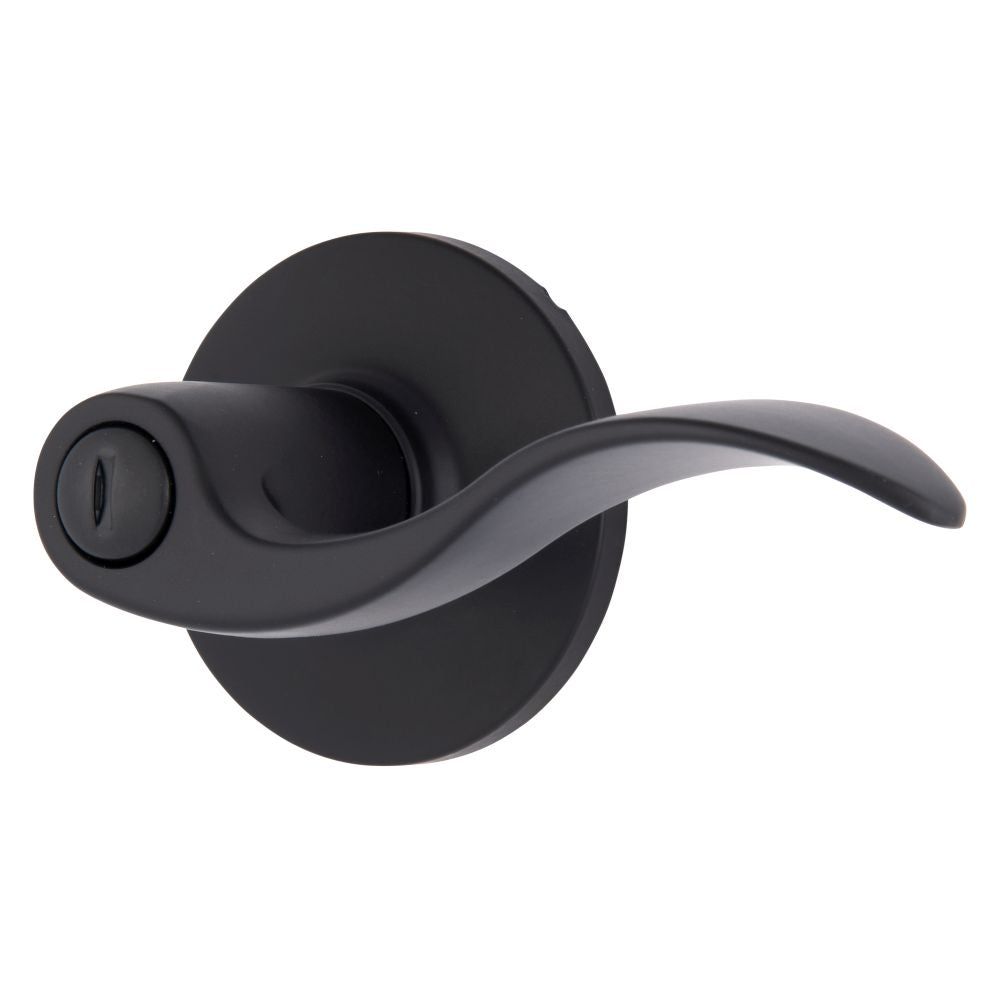 Brinks E2438122 Raleigh Series Privacy Transitional Wave Lever and Round Rose with 4 Way Adjustable Latch and Round Corner Full Lip Strike Matte Black Finish Sparrow Supply