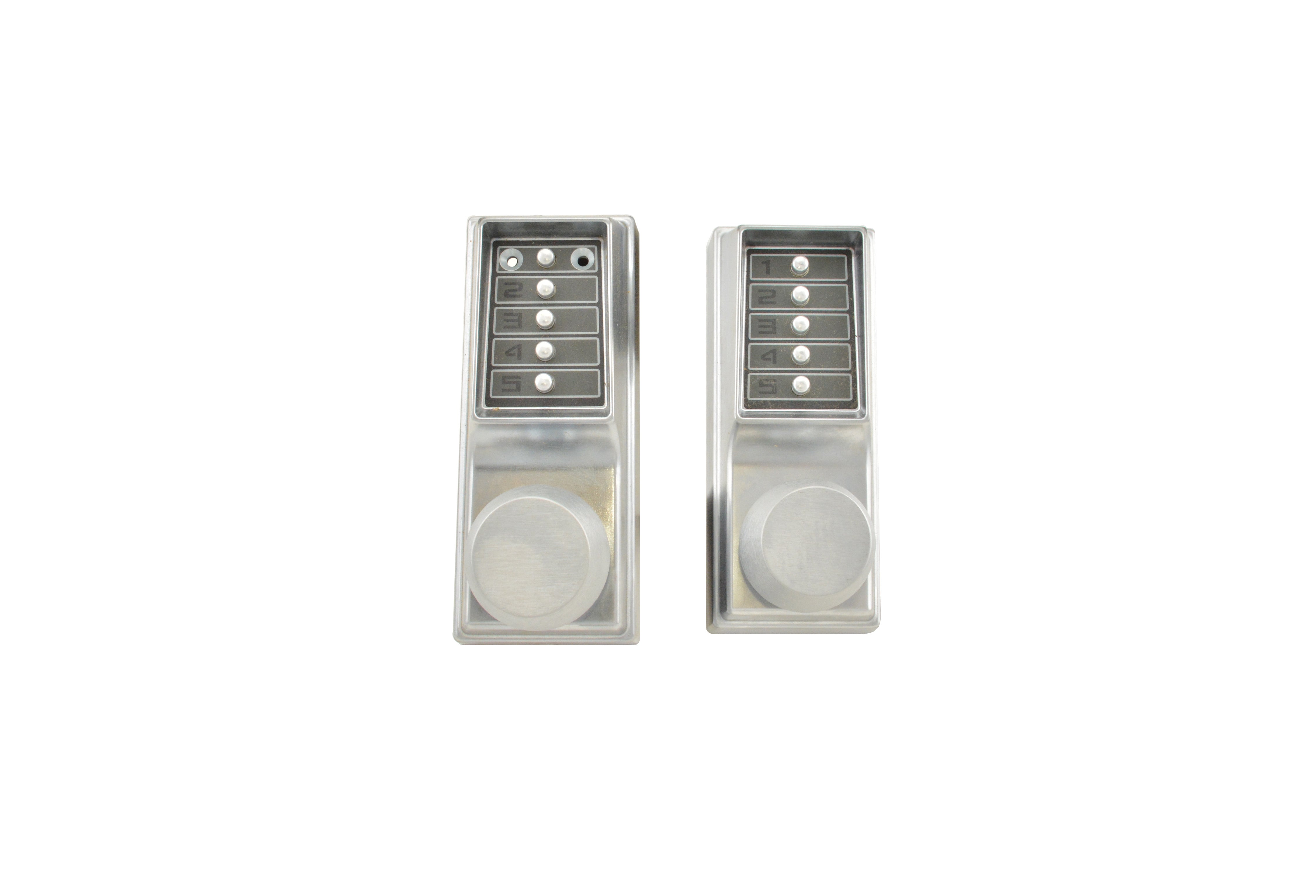 Kaba Simplex EE1011EE101126D Back to Back Mechanical Pushbutton Lock; Cylindrical with Knobs; Entry Egress with 2-3/4" Backset Satin Chrome Finish Sparrow Supply