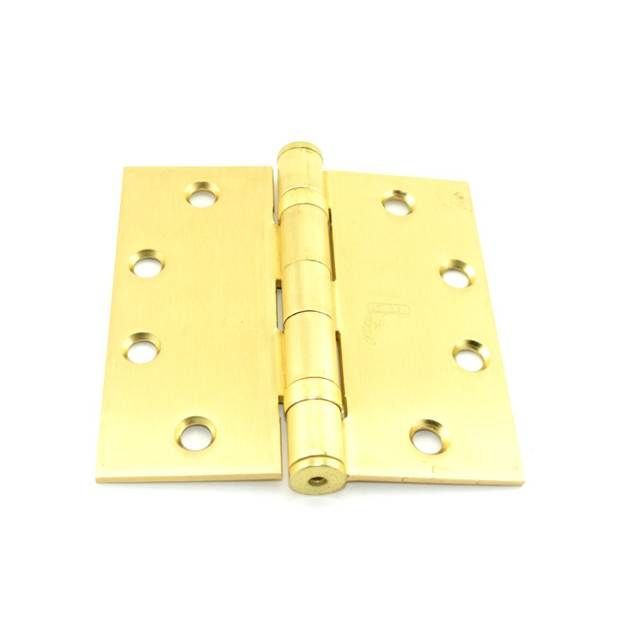 Best Hinges FBB1794124 4-1/2" x 4-1/2" Steel Full Mortise Ball Bearing Standard Weight Square Corner Hinge # 068784 Satin Brass Finish