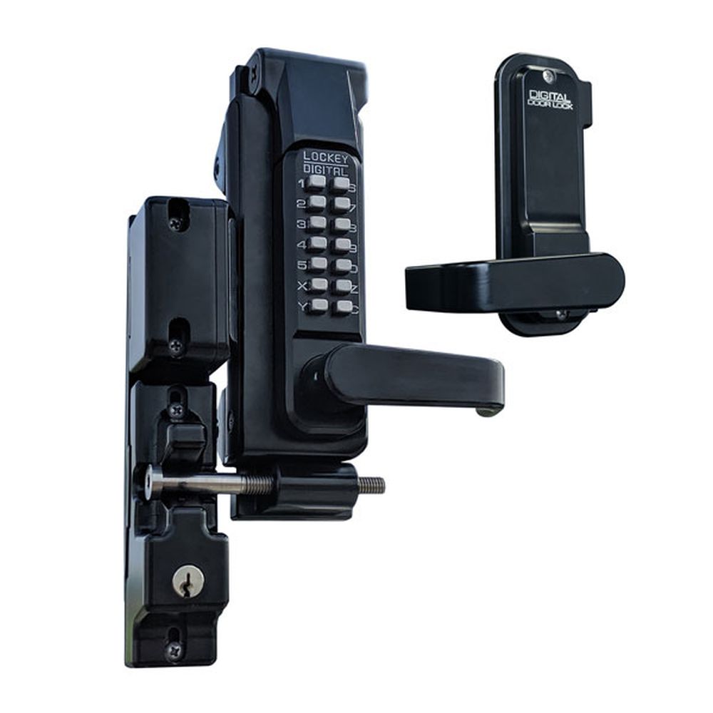 Lockey GL2JBMG Sumo Surface Mount Gate Lock with Passage and Key Lockout Function with Single Combination Jet Black Marine Grade Finish Sparrow Supply