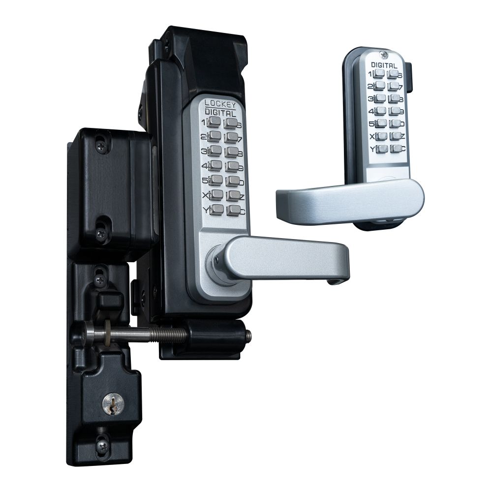 Lockey GL2SCMGDC Sumo Surface Mount Gate Lock with Passage and Key Lockout Function with Double Combination Satin Chrome Marine Grade Finish Sparrow Supply