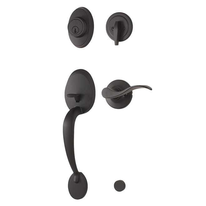 Weslock L2810-2X2FR2D Hillcrest Single Cylinder Handleset with Left Hand New Haven Trim with Adjustable Latch and Round Corner Strikes Matte Black Finish