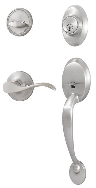 Weslock L2810-NXNFR2D Hillcrest Single Cylinder Handleset with Left Hand New Haven Trim with Adjustable Latch and Round Corner Strikes Satin Nickel Finish