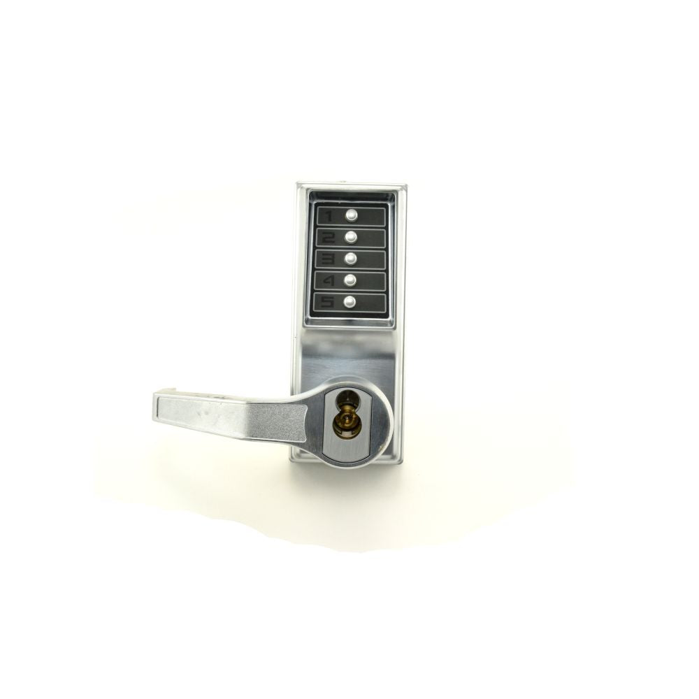 Kaba Simplex L8146S26D Left Hand Mechanical Pushbutton Lever Mortise Lock with Schlage Prep Satin Chrome Finish Sparrow Supply