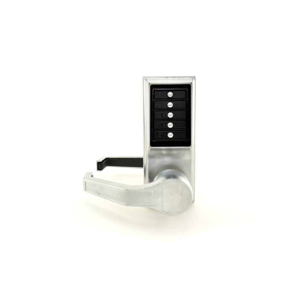 Kaba Simplex LL103126D Left Hand Mechanical Pushbutton Lever Lock Combination and Passage with 2-3/4" Backset Satin Chrome Finish Sparrow Supply