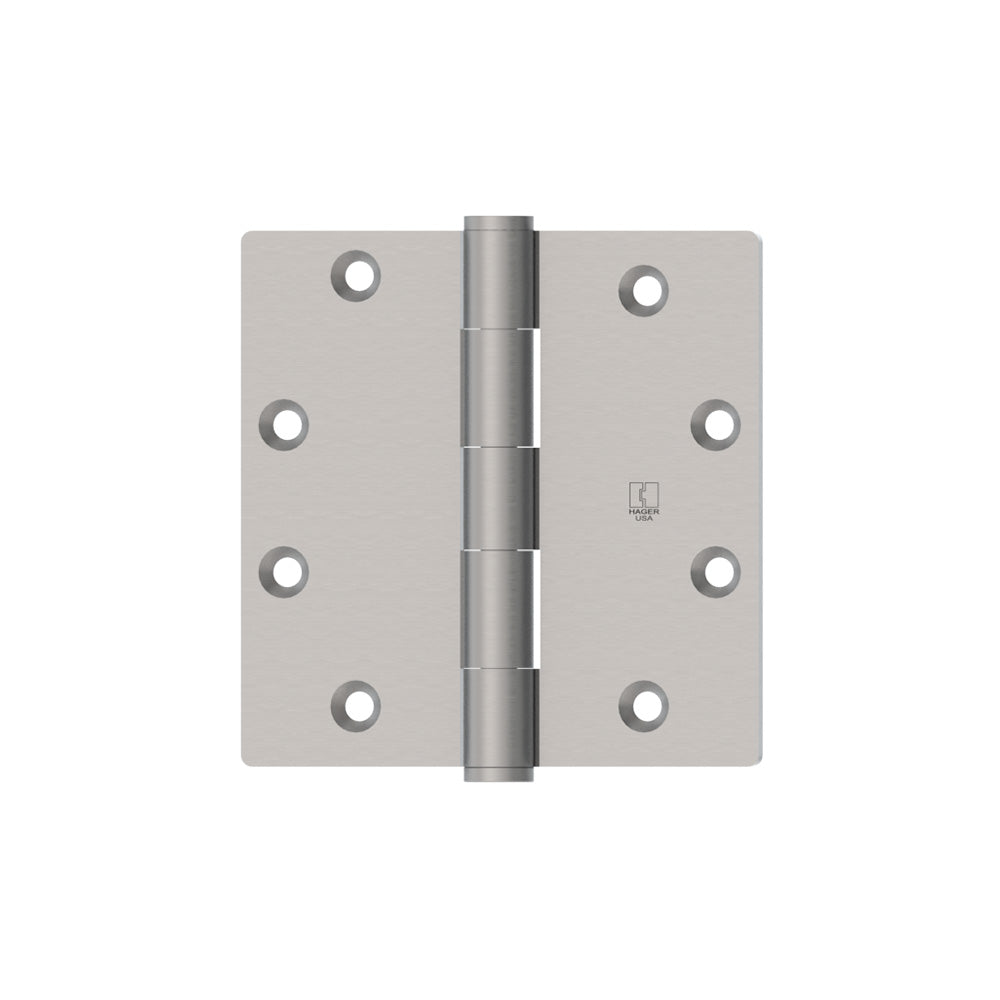 Hager RC127941514 4" x 4" 1/4" Radius Full Mortise Standard Weight Plain Bearing Hinge Satin Nickel Finish Sparrow Supply