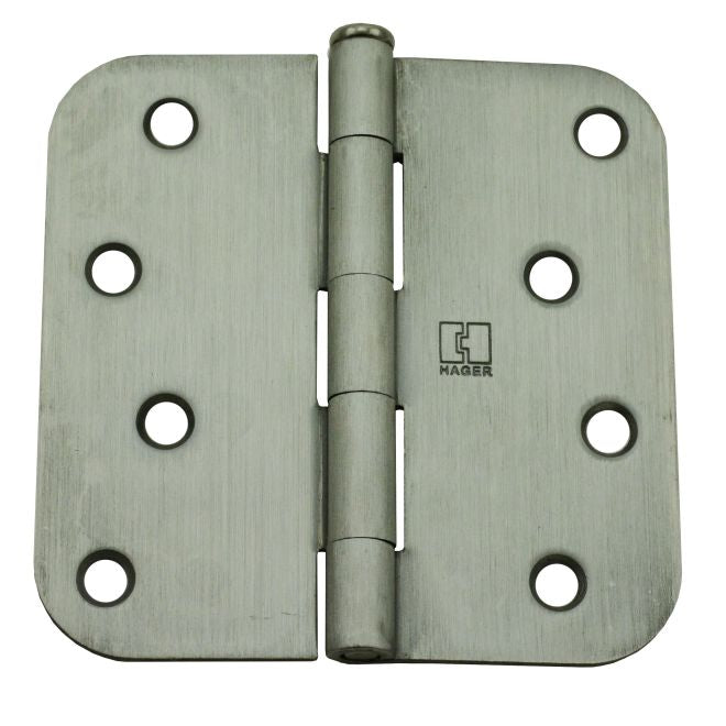 Hager RC1542432DEA58 4" x 4" 5/8” Radius Full Mortise Residential Plain Bearing Hinge Satin Stainless Steel Finish