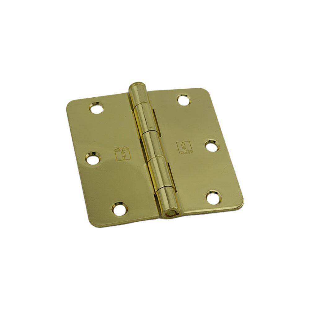 Hager RC17413123EA14 3-1/2" x 3-1/2" 1/4” Radius Full Mortise Residential Plain Bearing Hinge Bright Brass Finish