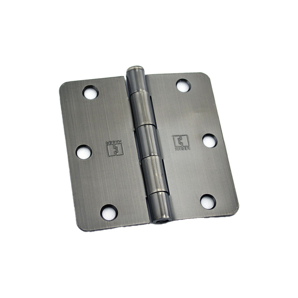 Hager RC1741312ANEA14 3-1/2" x 3-1/2" 1/4” Radius Full Mortise Residential Plain Bearing Hinge Antique Nickel Finish