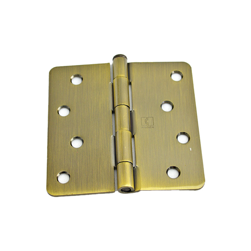 Hager RC174145EA14 4" x 4" 1/4” Radius Full Mortise Residential Plain Bearing Hinge Antique Brass Finish
