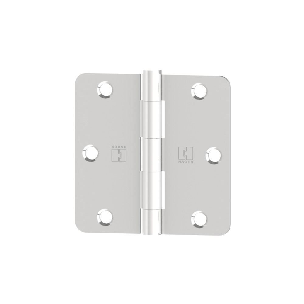 Hager RC174831226D14 3-1/2" x 3-1/2" 1/4” Radius Full Mortise Residential Plain Bearing Template Hinge Satin Chrome Finish