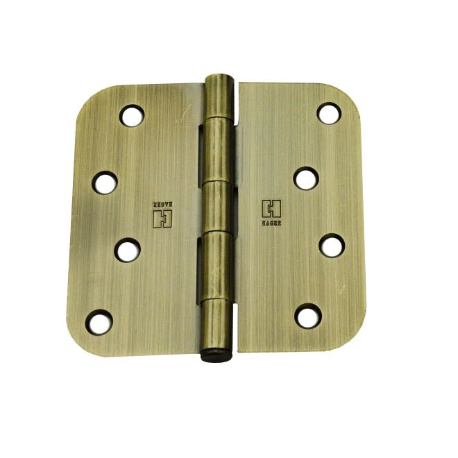 Hager RC184245EA58 4" x 4" 5/8” Radius Full Mortise Residential Plain Bearing Hinge Antique Brass Finish