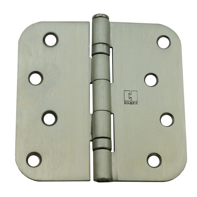 Hager RCBB1542432D58 4" x 4" 5/8" Radius Full Mortise Residential Weight Ball Bearing Hinge Satin Stainless Steel Finish