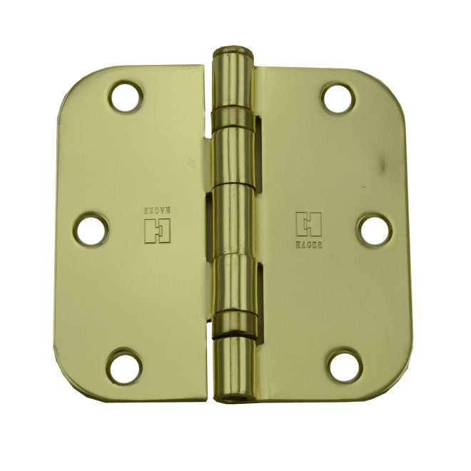 Hager RCBB18423123EA58 3-1/2" x 3-1/2" 5/8” Radius Full Mortise Residential Weight Ball Bearing Hinge Bright Brass Finish