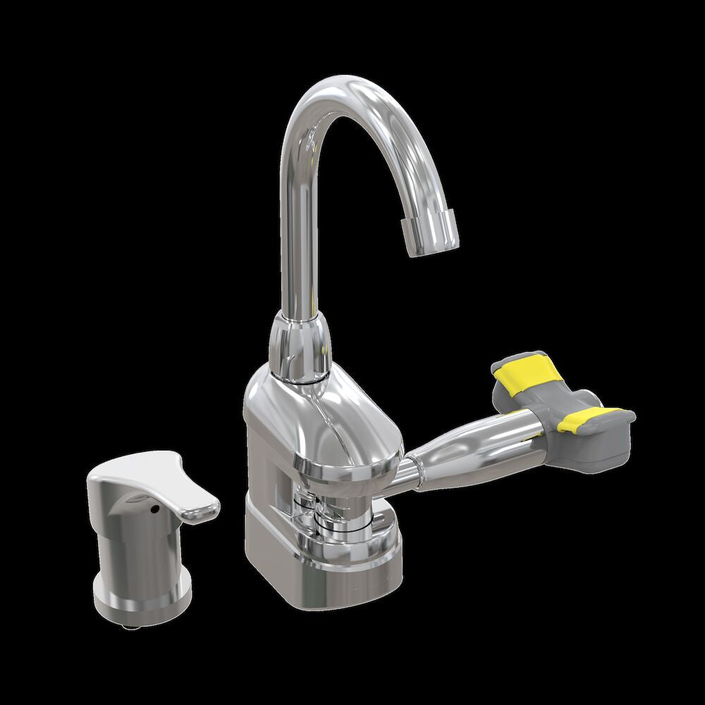 Bradley S19-500M Swing-Activated Faucet Eyewash, Single Lever Manual Mixing Control Valve, Right-Side Eyewash