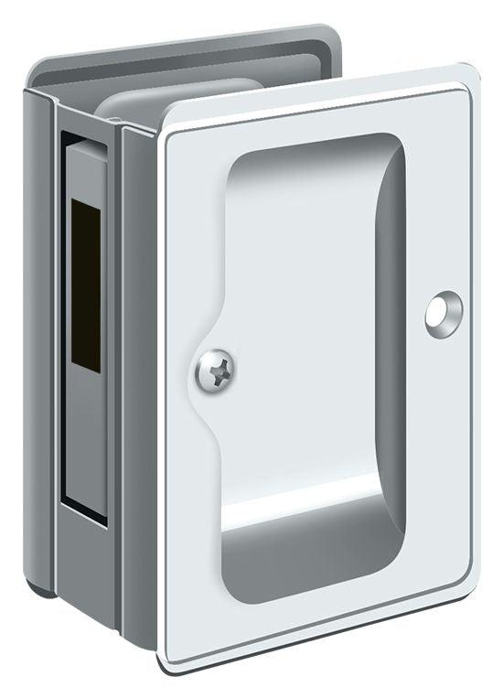 Deltana SDAR325U26 Heavy Duty Pocket Lock; Adjustable; 3-1/4" x 2 1/4" Sliding Door Receiver; Bright Chrome Finish Sparrow Supply