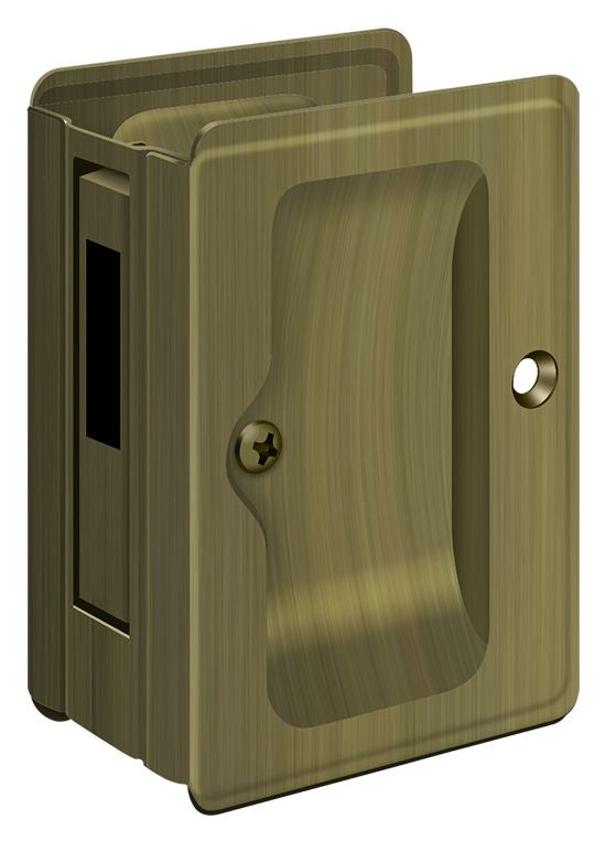 Deltana SDAR325U5 Heavy Duty Pocket Lock; Adjustable; 3-1/4" x 2 1/4" Sliding Door Receiver; Antique Brass Finish Sparrow Supply