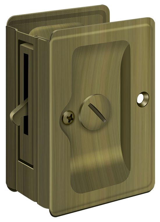 Deltana SDLA325U5 Heavy Duty Pocket Lock; Adjustable; 3-1/4" x 2 1/4" Privacy; Antique Brass Finish Sparrow Supply