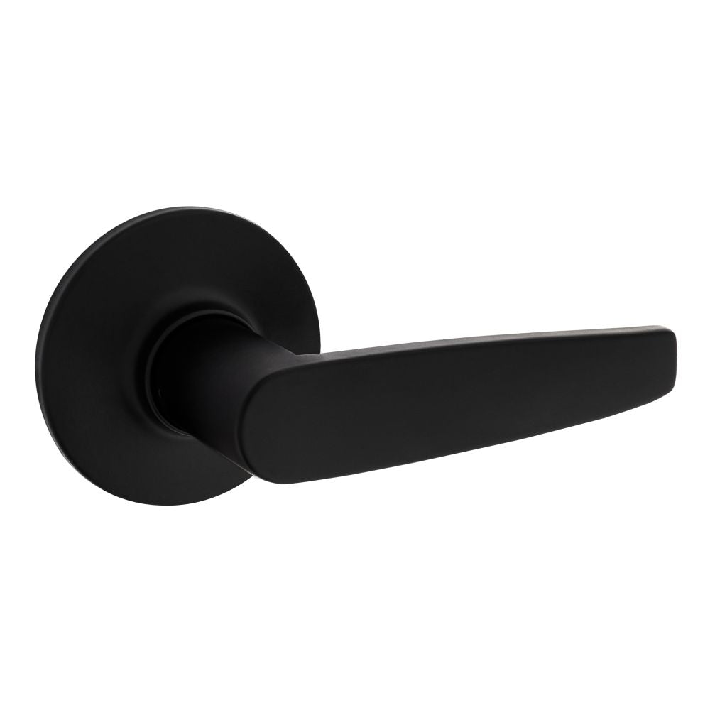 Safelock SL1000WI-514 Winston Lever Round Rose Passage Lock with RCAL Latch and RCS Strike Matte Black Finish Sparrow Supply