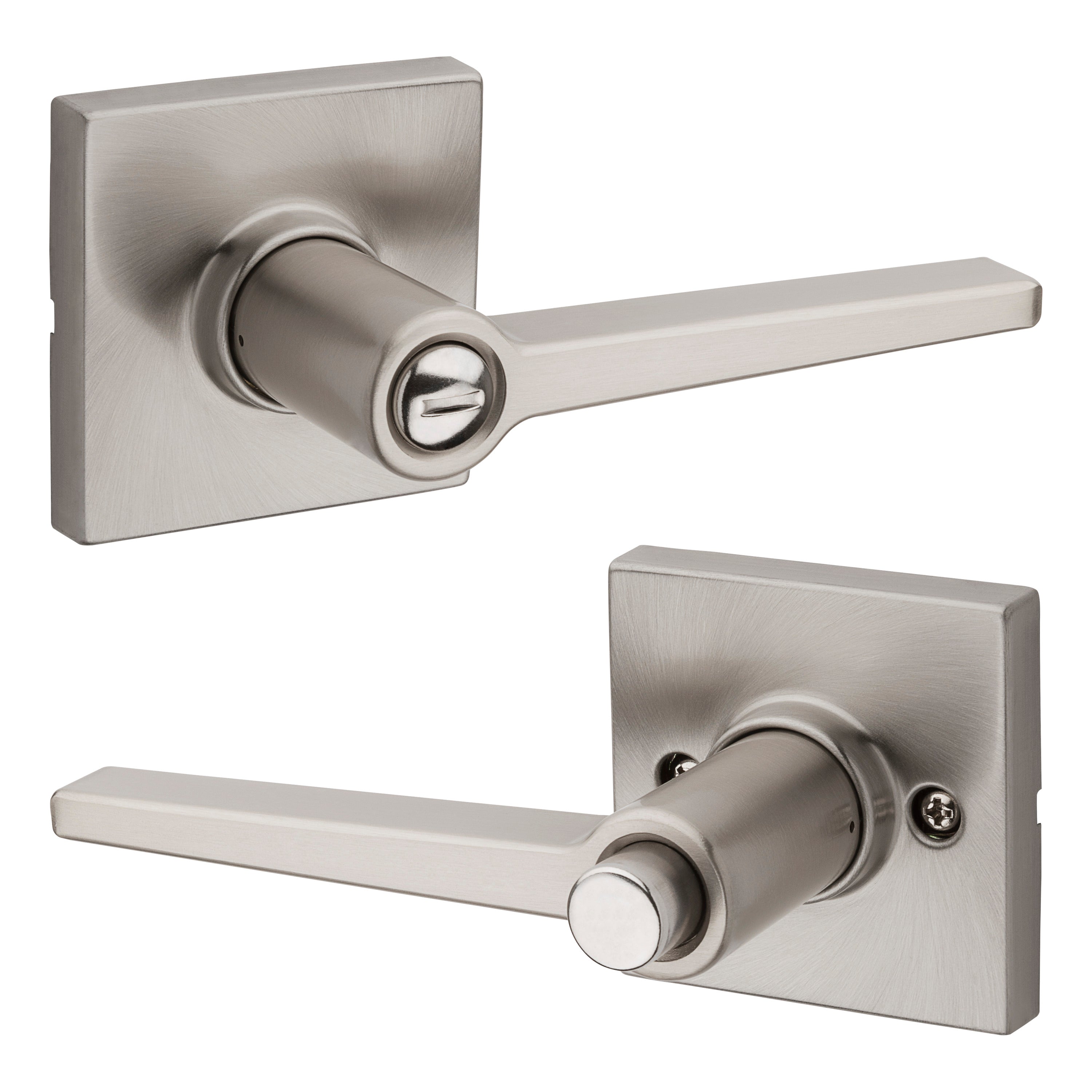 Safelock SL4000DALSQT-15 Daylon Lever with Square Rose Privacy Lock with RCAL Latch and RCS Strike Satin Nickel Finish Sparrow Supply