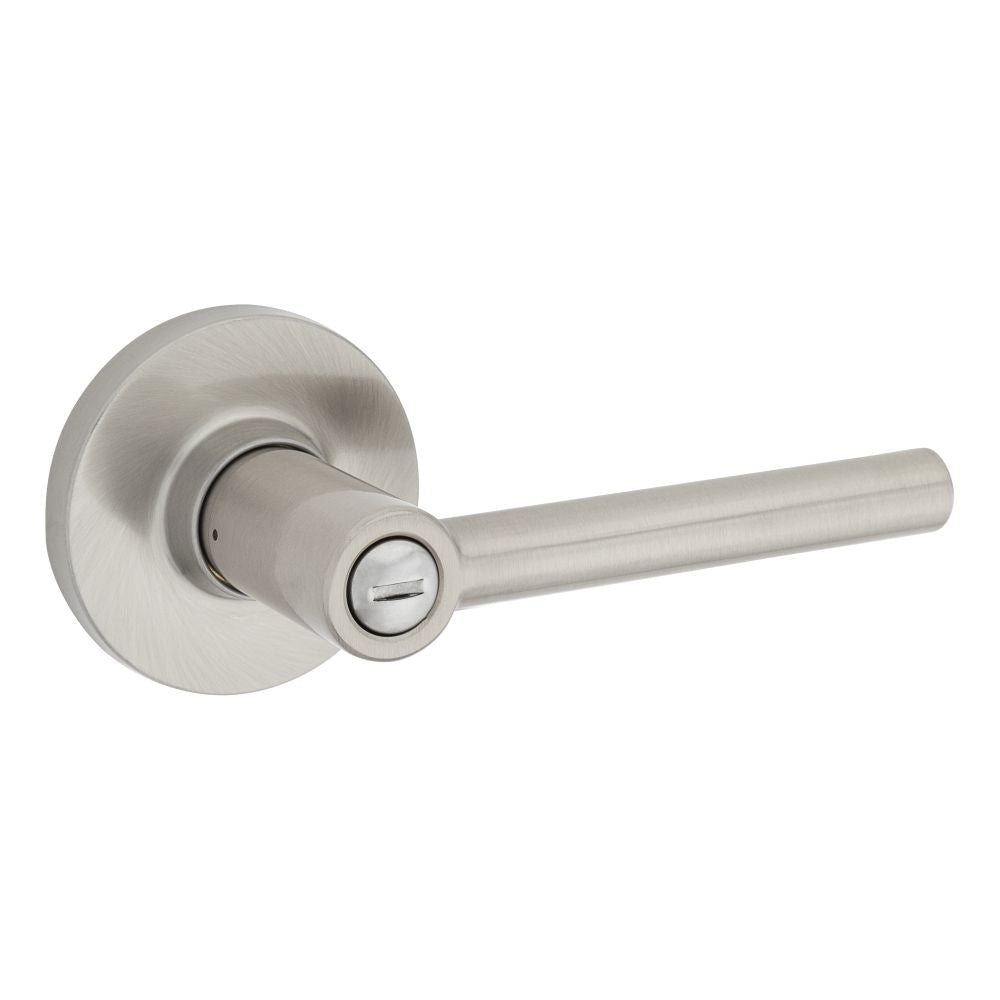 Safelock SL4000RELRDT-15 Reminy Lever Round Rose Push Button Privacy Lock with RCAL Latch and RCS Strike Satin Nickel Finish Sparrow Supply