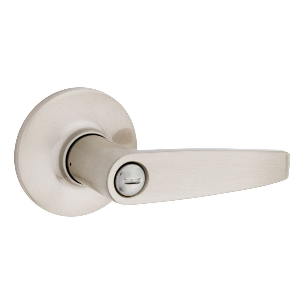Safelock SL4000WI-15 Winston Lever Round Rose Push Button Privacy Lock with RCAL Latch and RCS Strike Satin Nickel Finish Sparrow Supply