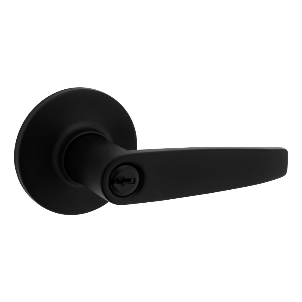 Safelock SL6000WI-514 Winston Lever Round Rose Push Button Entry Lock with 4AL Latch and RCS Strike Matte Black Finish Sparrow Supply