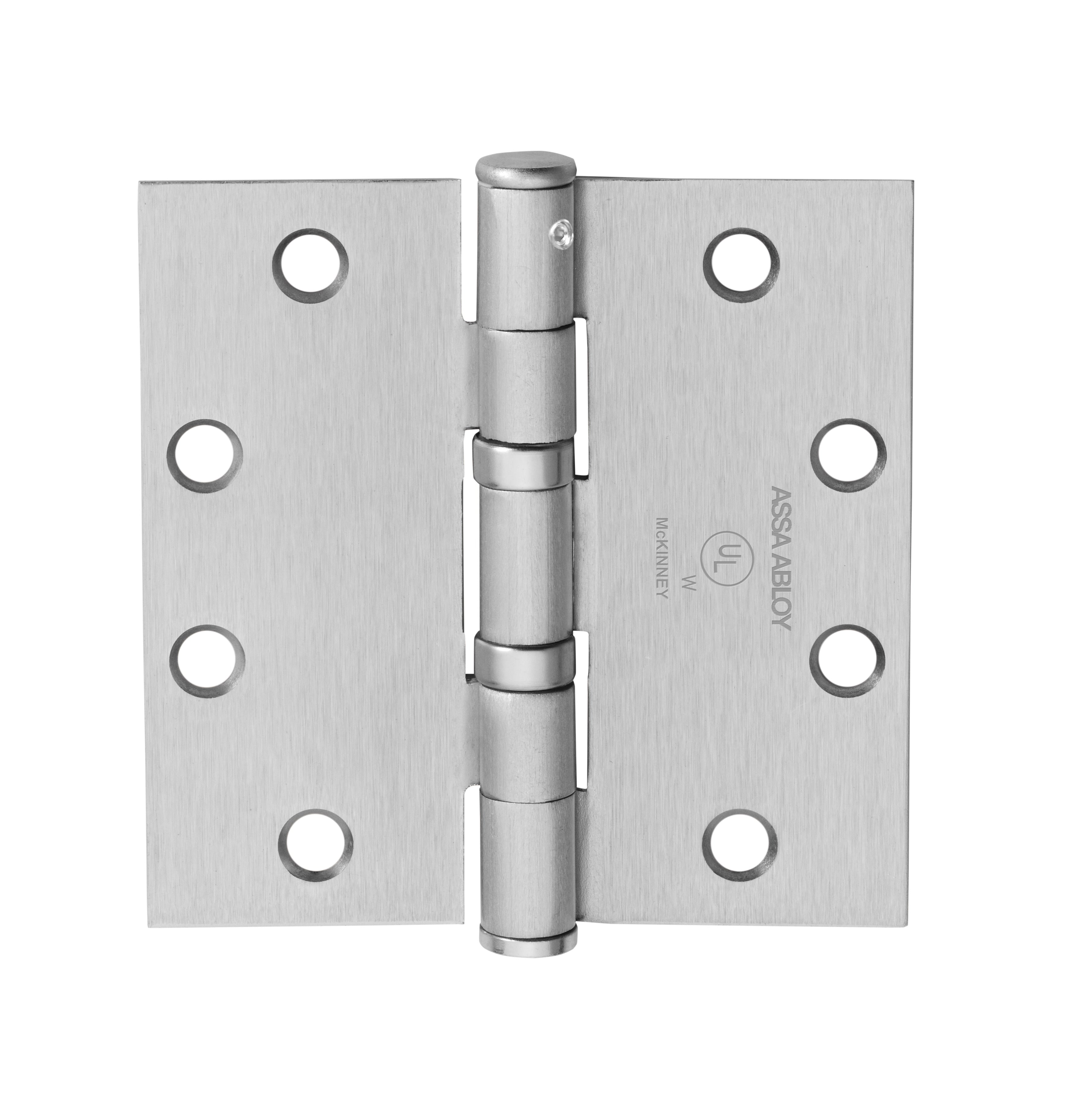 McKinney TA271441226DNRP 4-1/2" x 4-1/2" Square Corner Standard Weight 5 Knuckle Ball Bearing Hinge with Non Removable Pin # 55860 Satin Chrome Finish