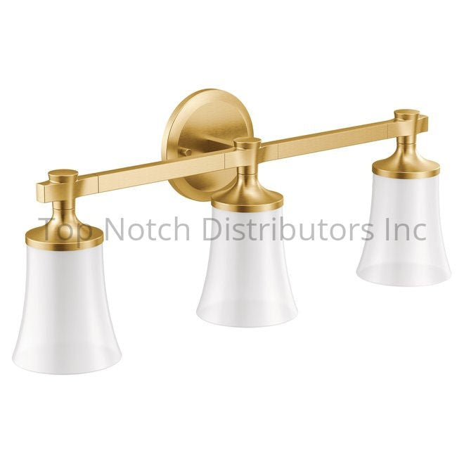 Moen YB0363BG Flara Three Globe Bath Light Brushed Gold Sparrow Supply