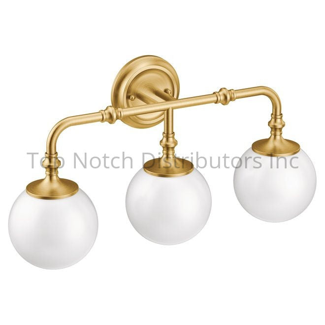 Moen YB0563BG Colinet Three Globe Bath Light Brushed Gold Sparrow Supply