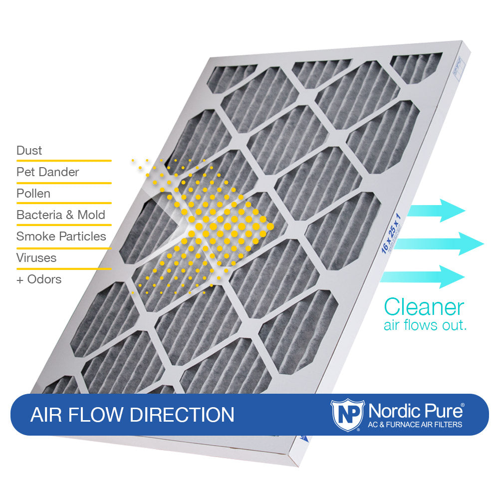 Nordic Pure 16x25x1 Furnace Air Filters MERV 12 Pleated Plus Carbon 6 Pack Sparrow Supply