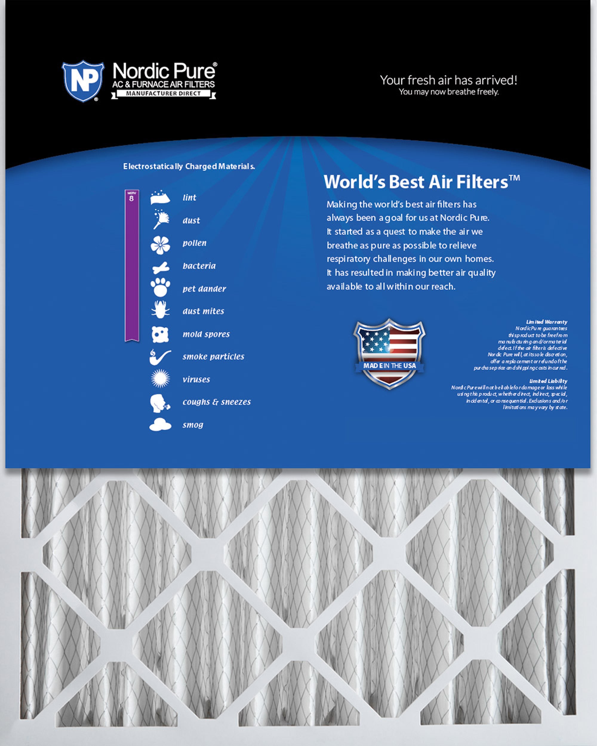 Nordic Pure 16x25x4 (3 5/8) Pleated MERV 8 Air Filters 2 Pack Sparrow Supply