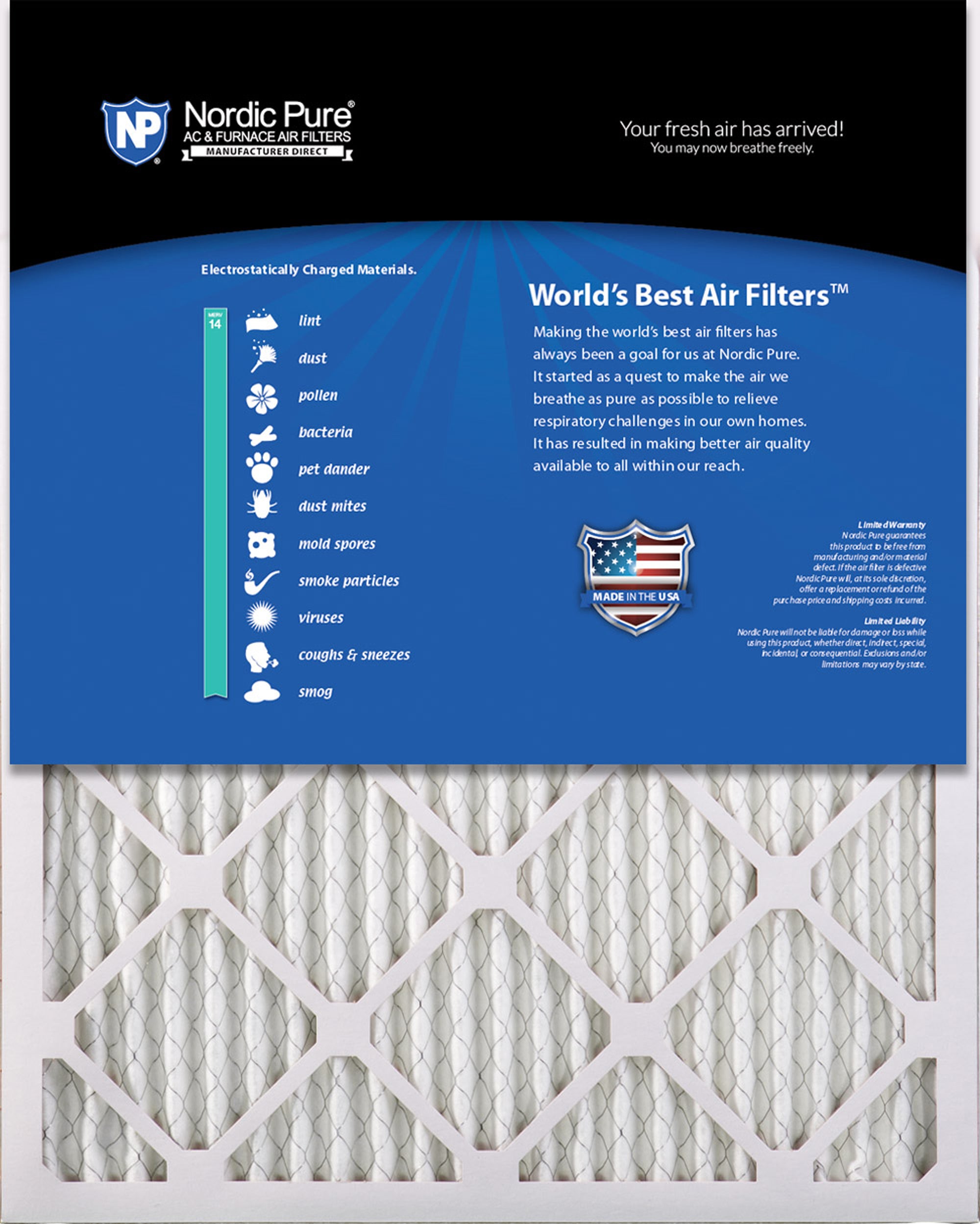 Nordic Pure 16x20x1 Pleated MERV 14 Air Filters 6 Pack Sparrow Supply