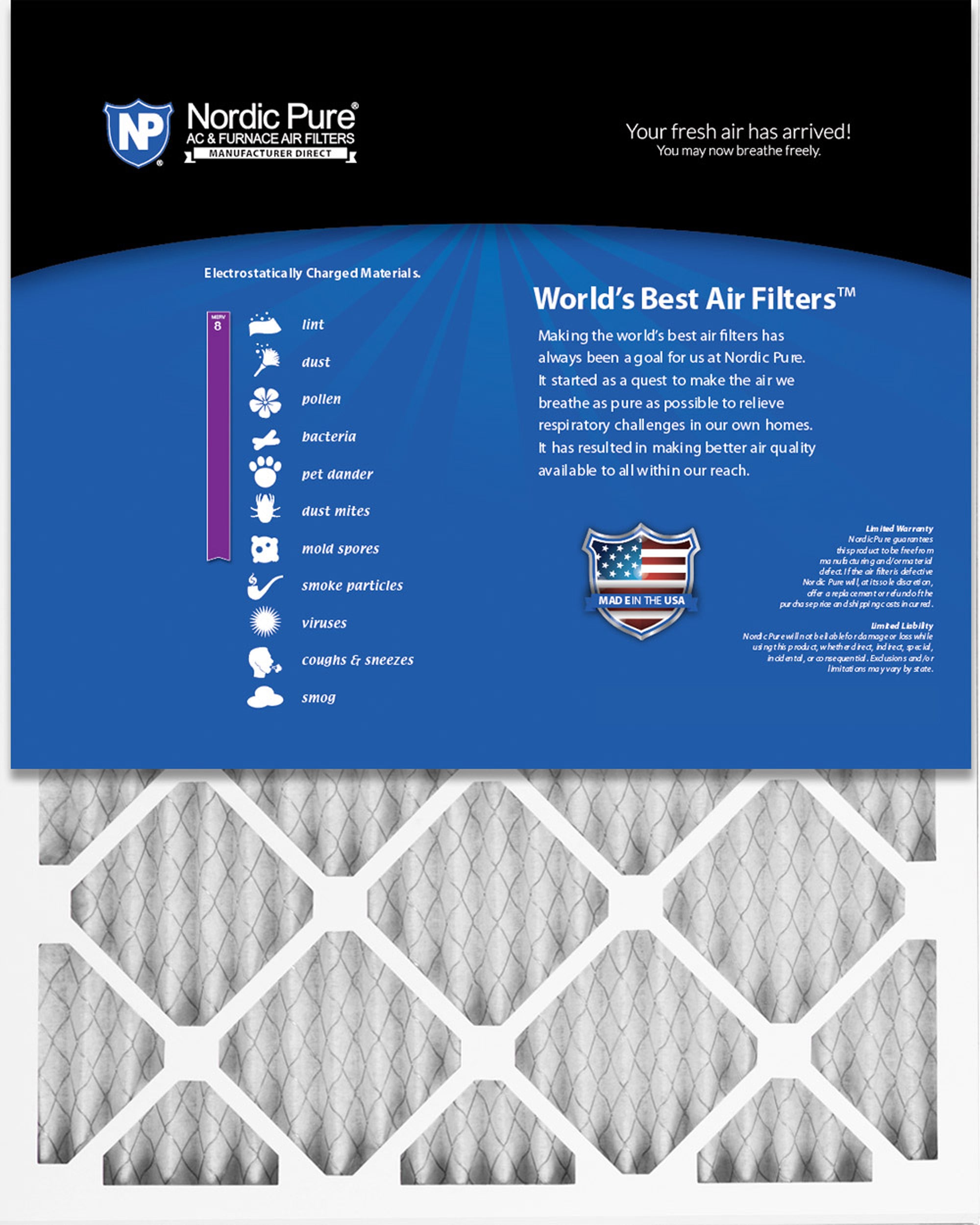 Nordic Pure 16x25x1 Pleated MERV 8 Air Filters 6 Pack Sparrow Supply