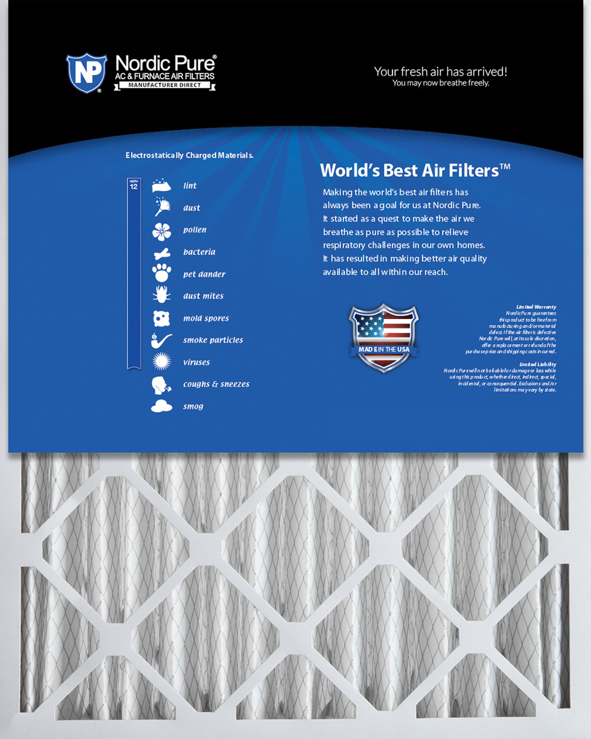 Nordic Pure 16x24x4 (3 5/8) Pleated MERV 12 Air Filters 2 Pack Sparrow Supply