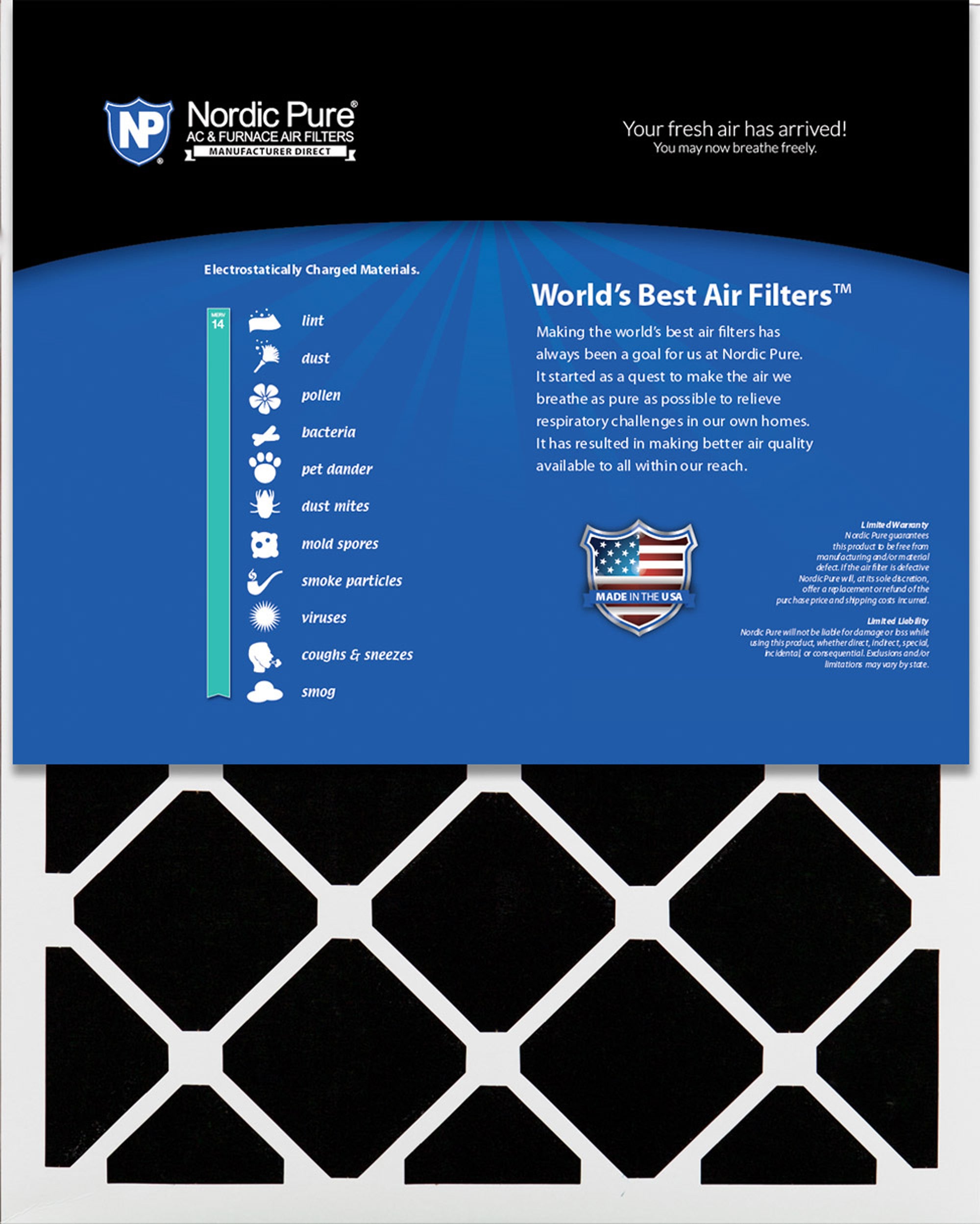 Nordic Pure 20x25x4 (3 5/8) Pleated Air Filters MERV 14 Plus Carbon 2 Pack Sparrow Supply